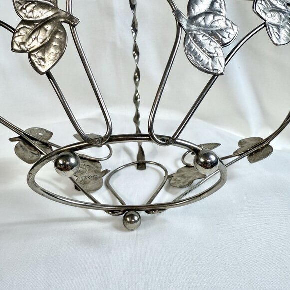 Vintage Clear Glass Basket Bowl w/ Silver Plated Metal Handle & Leaf Design 9.5 - Picture 7 of 14